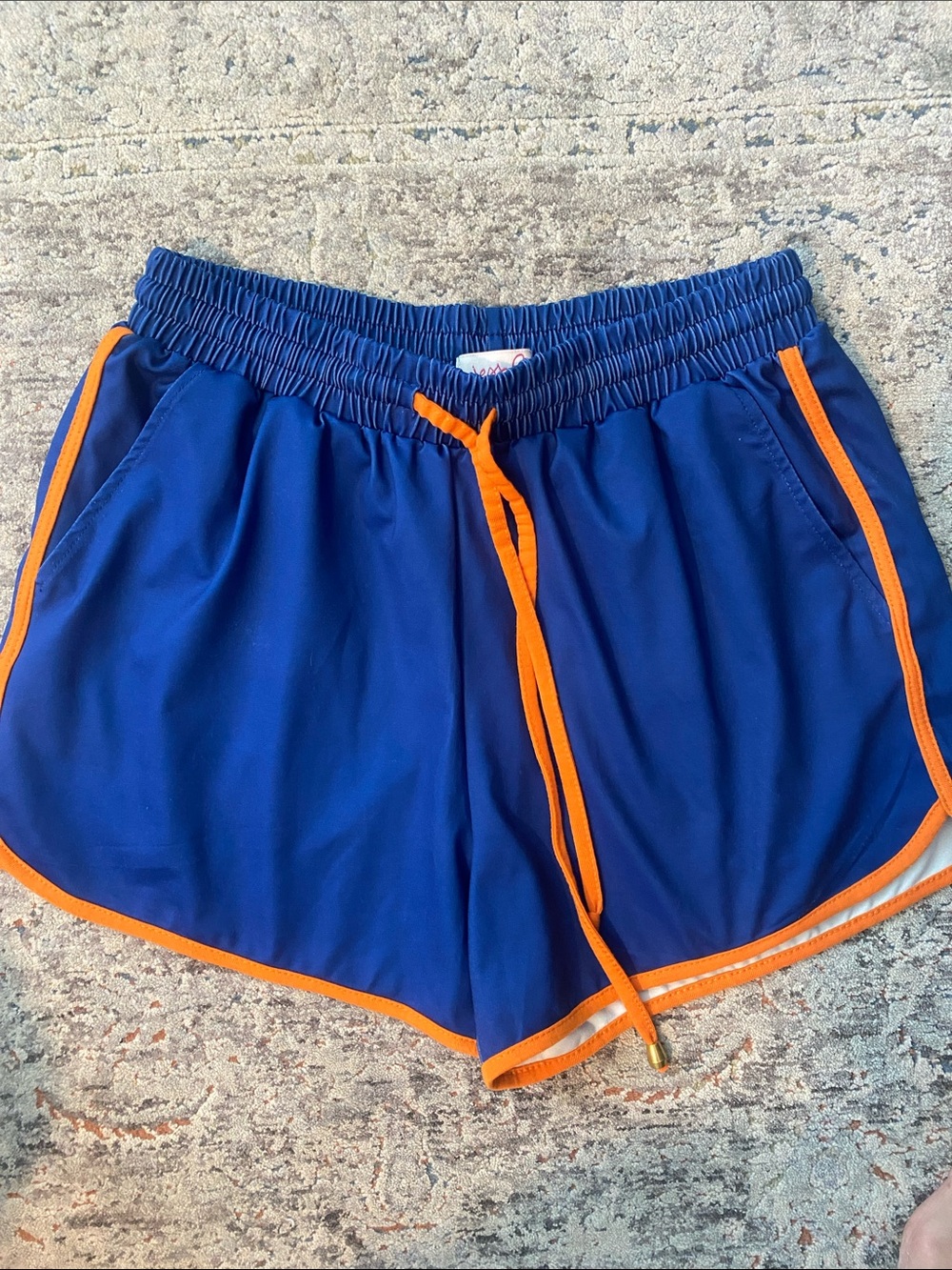 Women’s Athletic Drawstring Shorts in Navy with Orange Trim